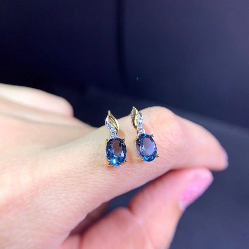 Natural London Blue Topaz 925 Sterling Silver Earrings-Jewearrings