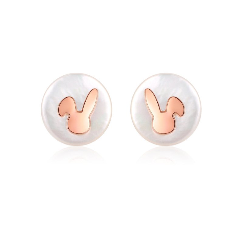 Natural Mother Shell Bunny Sterling Silver Earrings-Jewearrings