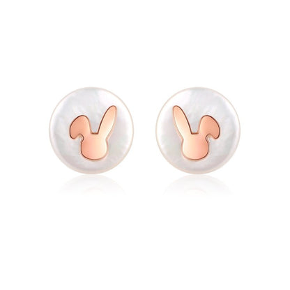 Natural Mother Shell Bunny Sterling Silver Earrings-Jewearrings