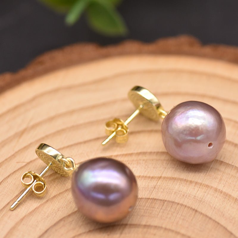 Natural Purple Edison Baroque Pearl Earrings-Jewearrings