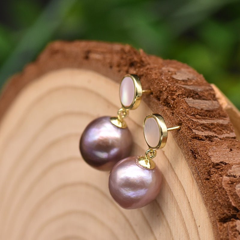 Natural Purple Edison Baroque Pearl Earrings-Jewearrings