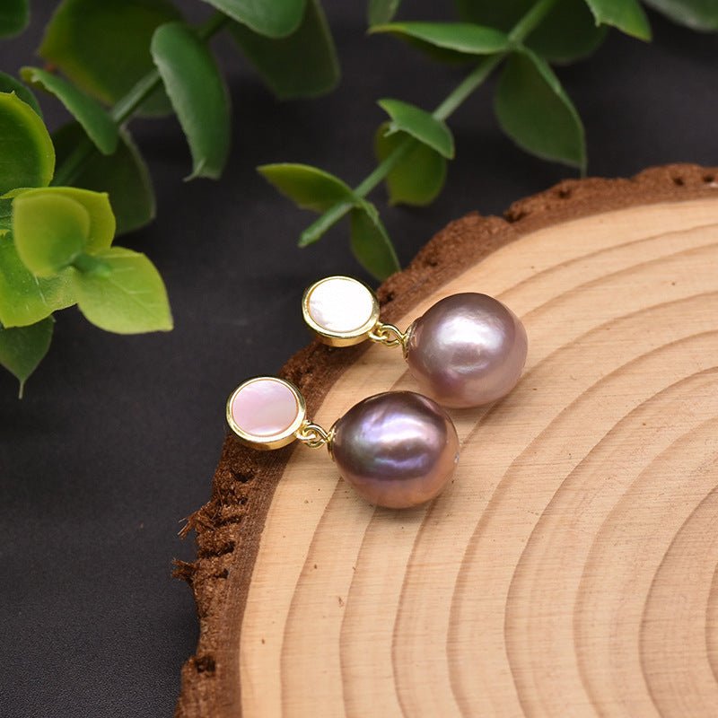 Natural Purple Edison Baroque Pearl Earrings-Jewearrings