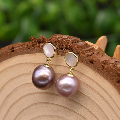 Natural Purple Edison Baroque Pearl Earrings-Jewearrings