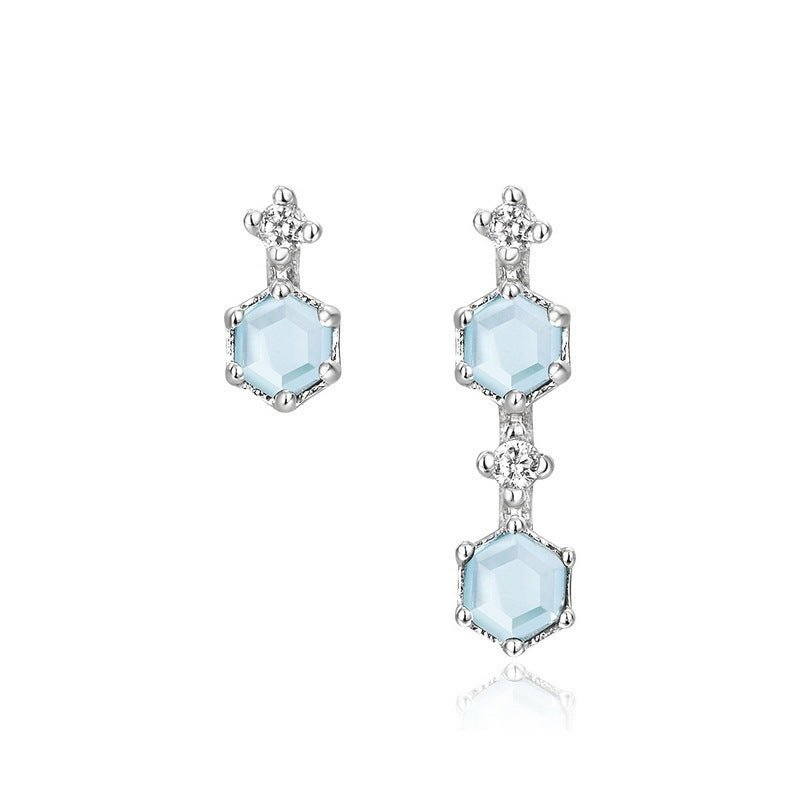 Natural Sky Blue Topaz Hexagonal Earrings-Jewearrings