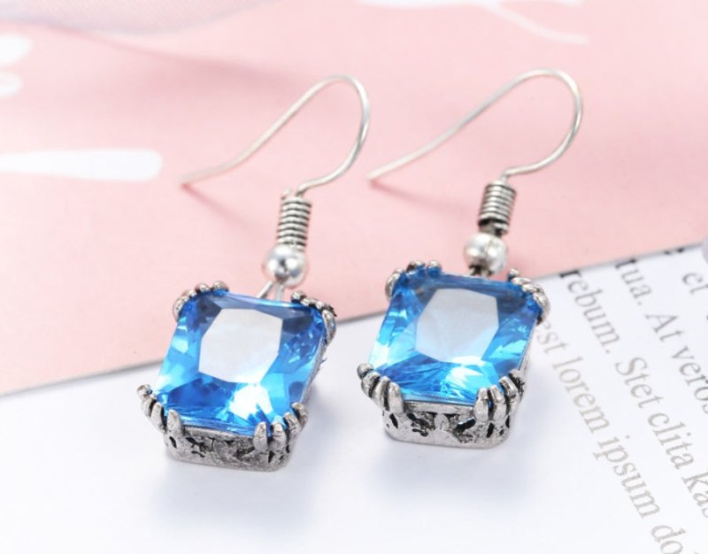 Natural stone sea blue gemstone earrings-Jewearrings