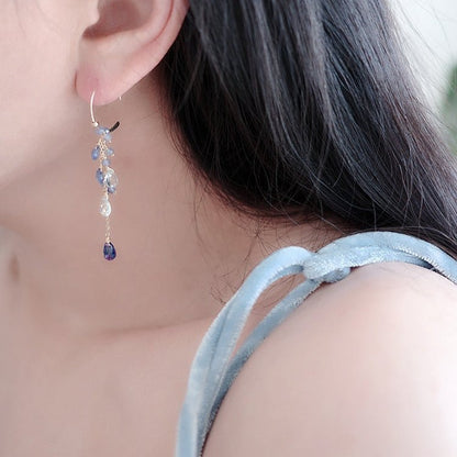 Natural Tanzanite Sea Blue Asymmetric Earrings-Jewearrings