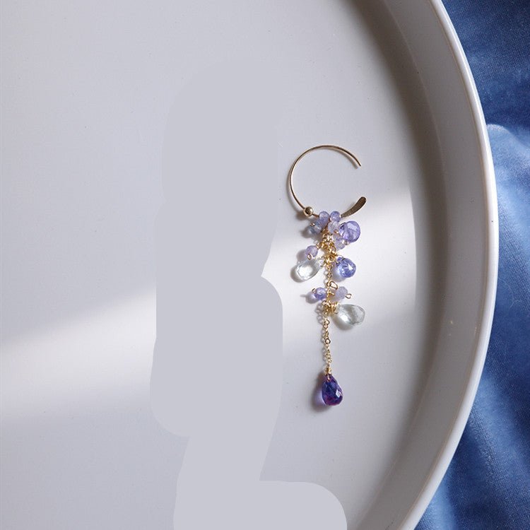 Natural Tanzanite Sea Blue Asymmetric Earrings-Jewearrings