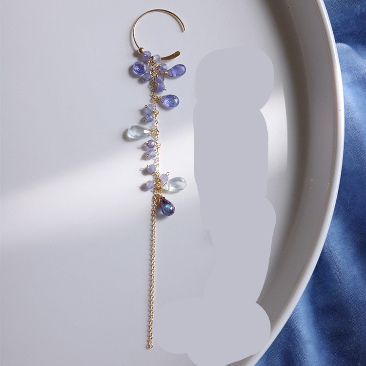 Natural Tanzanite Sea Blue Asymmetric Earrings-Jewearrings