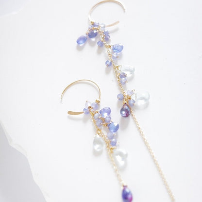 Natural Tanzanite Sea Blue Asymmetric Earrings-Jewearrings