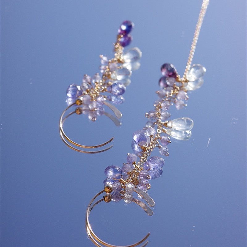 Natural Tanzanite Sea Blue Asymmetric Earrings-Jewearrings