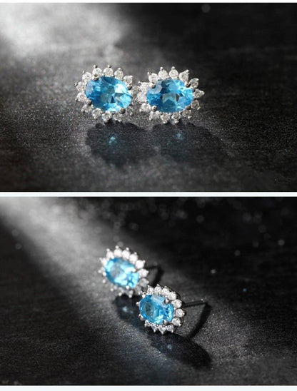 Natural Topaz Earrings Earrings 2.5 Carats Colored Sapphire Sky Blue-Jewearrings