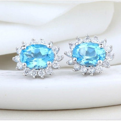 Natural Topaz Earrings Earrings 2.5 Carats Colored Sapphire Sky Blue-Jewearrings