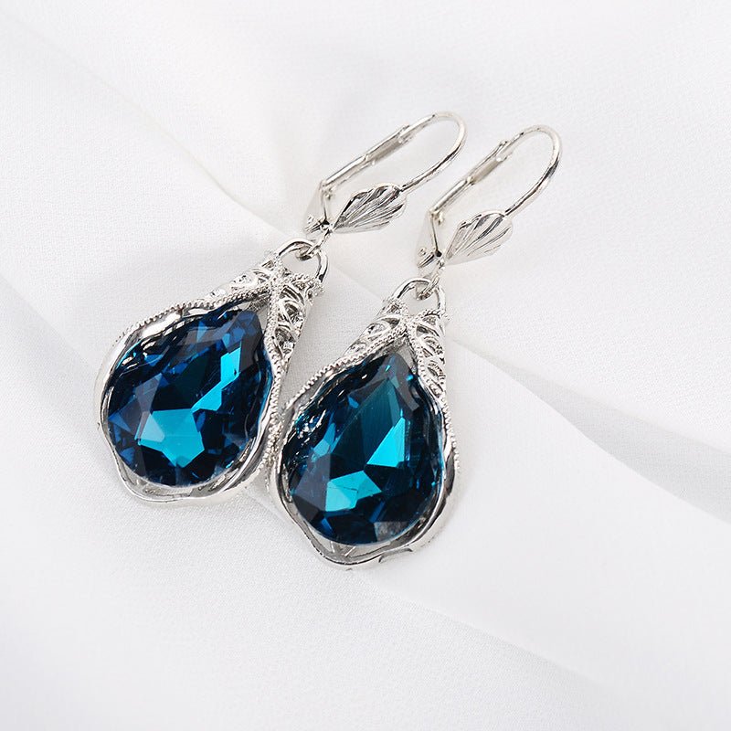 Navy Topaz Hollow Classical Blue Water Drop Earrings-Jewearrings