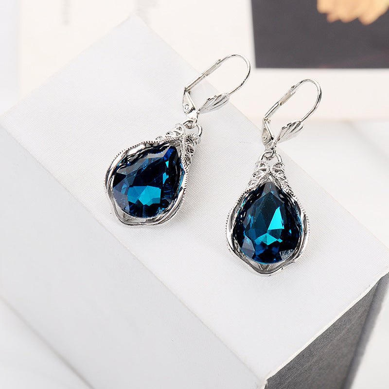 Navy Topaz Hollow Classical Blue Water Drop Earrings-Jewearrings