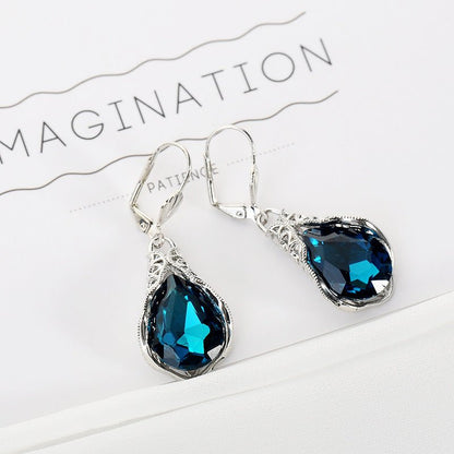 Navy Topaz Hollow Classical Blue Water Drop Earrings-Jewearrings