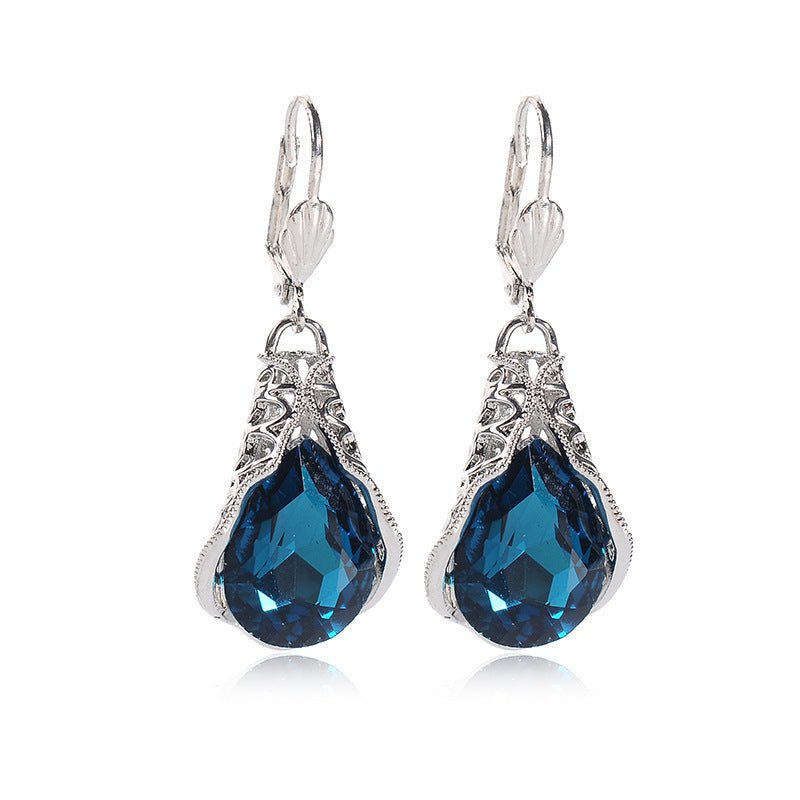 Navy Topaz Hollow Classical Blue Water Drop Earrings-Jewearrings