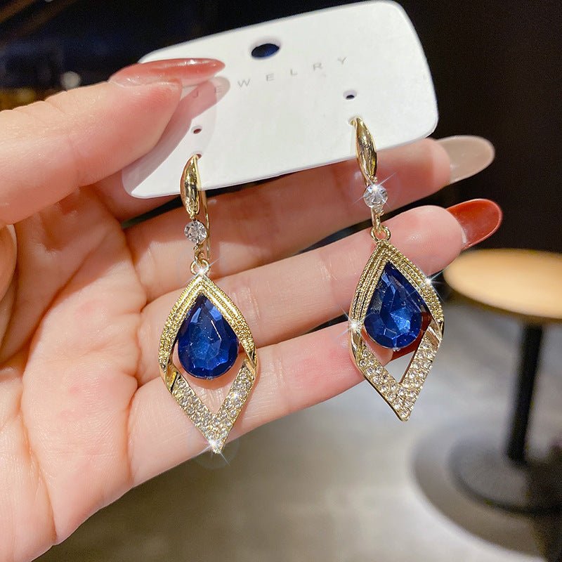 Net-red Water Drop Blue Diamond Temperament Personality Versatile Earrings-Jewearrings