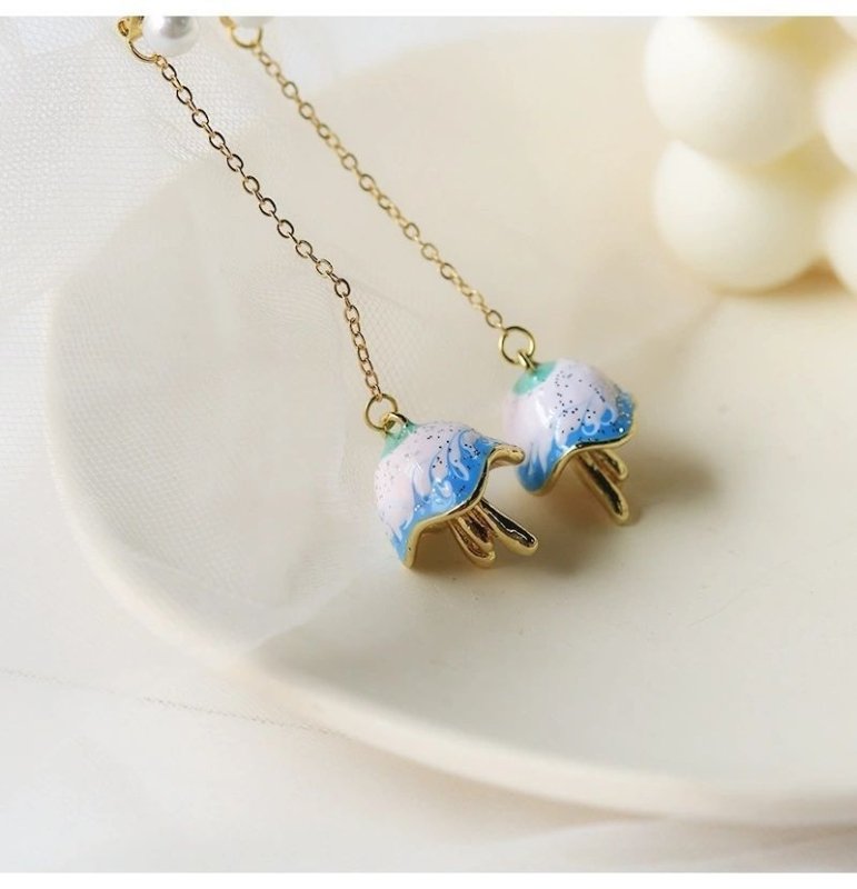 New Chinese Blue Sea Blue Mori Style Jellyfish Stud Earrings-Jewearrings