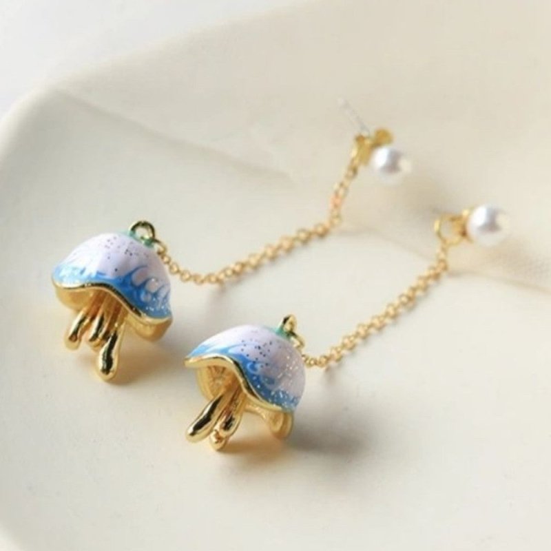 New Chinese Blue Sea Blue Mori Style Jellyfish Stud Earrings-Jewearrings