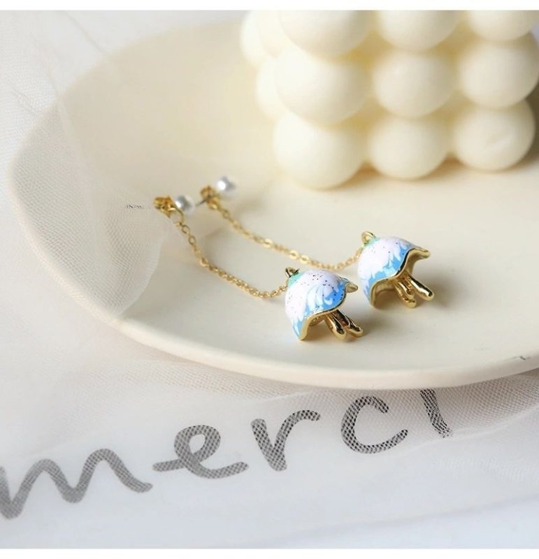 New Chinese Blue Sea Blue Mori Style Jellyfish Stud Earrings-Jewearrings