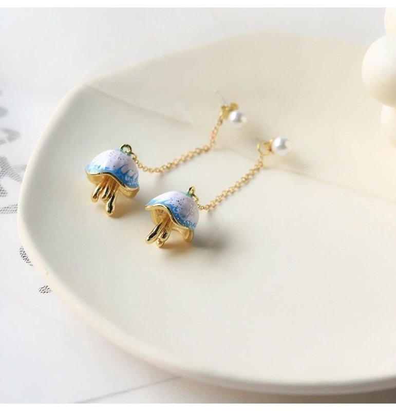 New Chinese Blue Sea Blue Mori Style Jellyfish Stud Earrings-Jewearrings