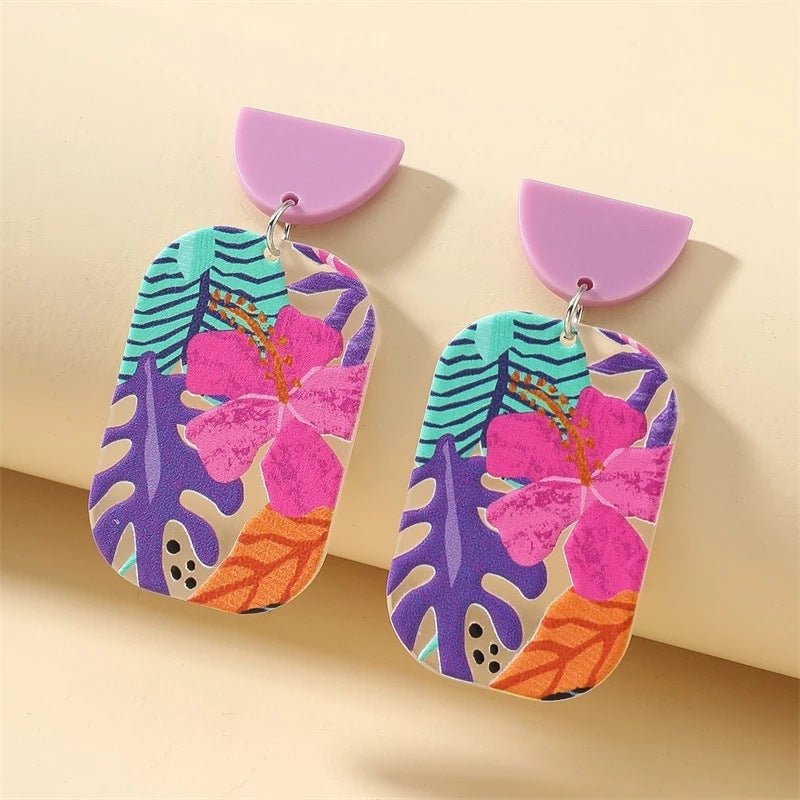 New Color Block Acrylic Print Embossed Earrings-Jewearrings