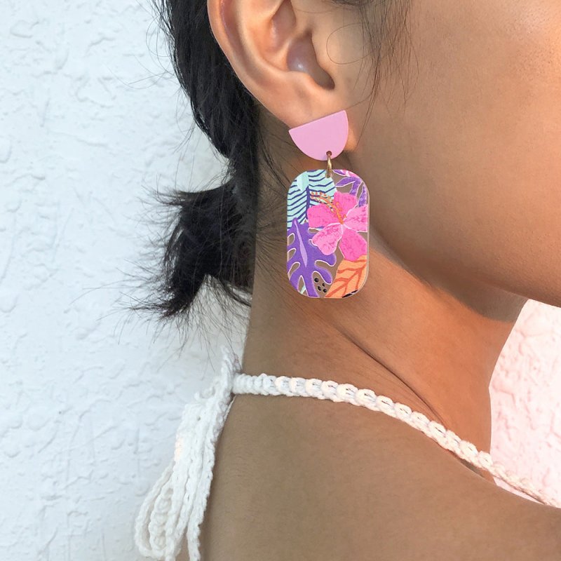 New Color Block Acrylic Print Embossed Earrings-Jewearrings