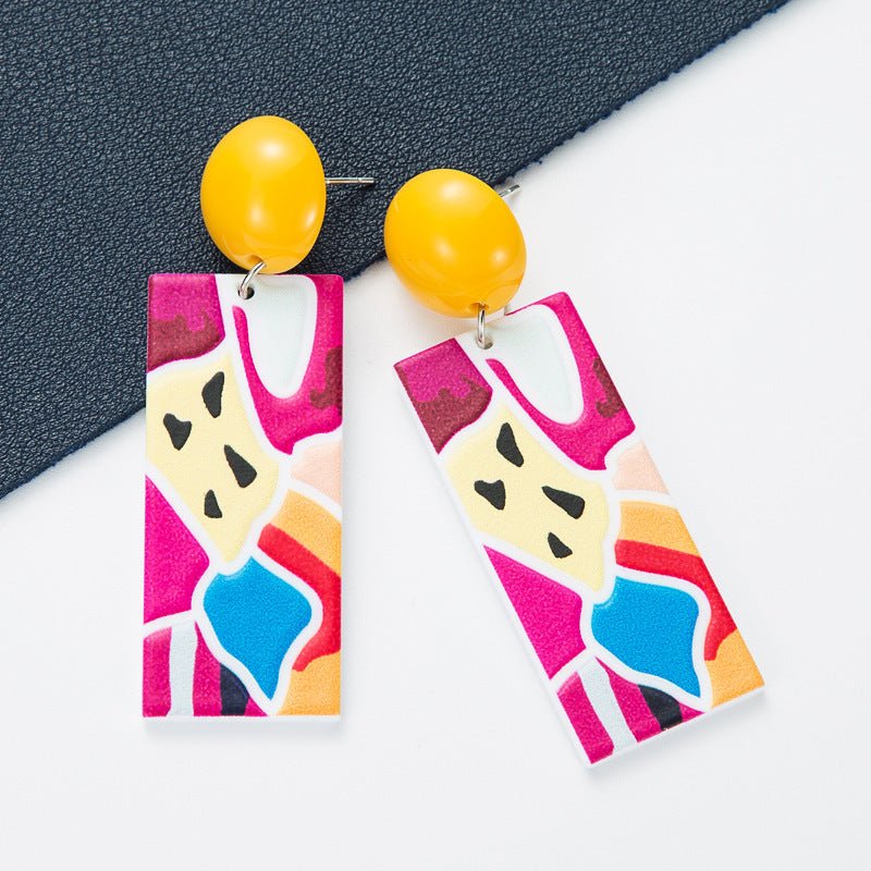 New Color Block Acrylic Print Embossed Earrings-Jewearrings