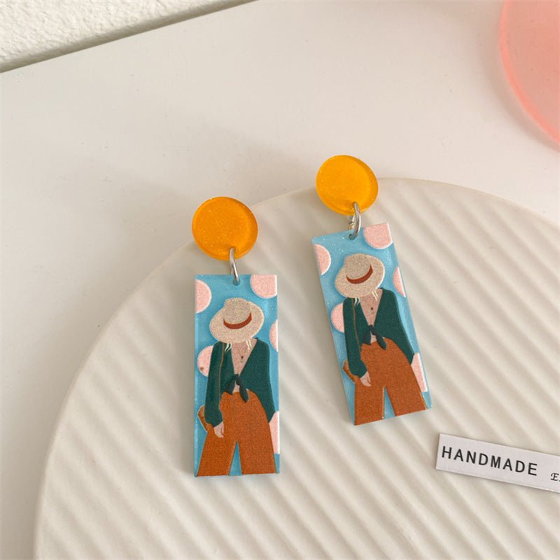 New Color Block Acrylic Print Embossed Earrings-Jewearrings