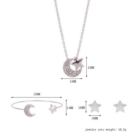 New diamond-studded sun stars moon shape necklace earrings bracelet fashion jewelry three-piece-Jewearrings