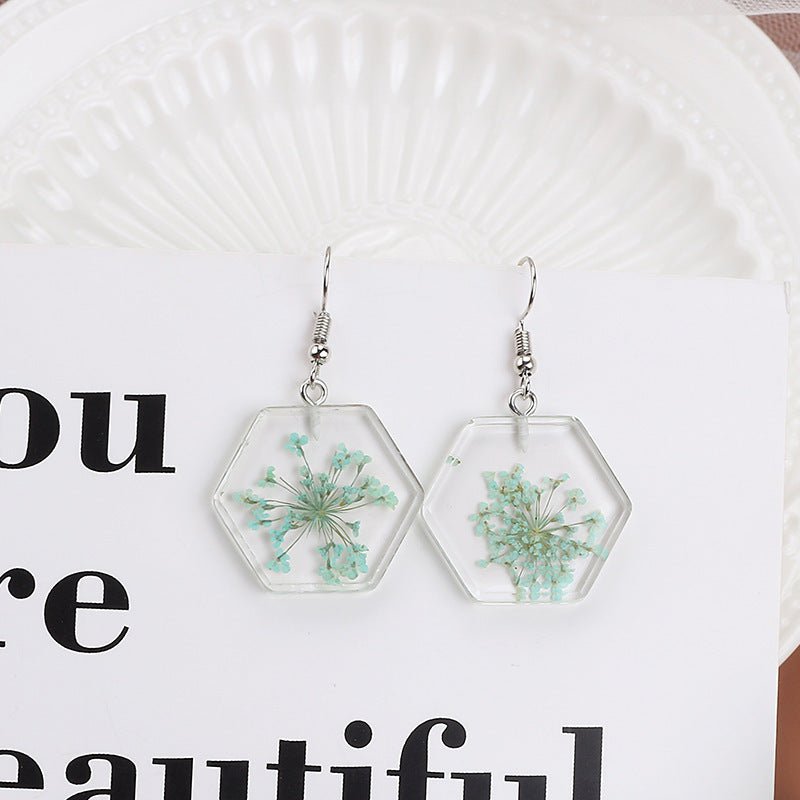 New Dry Flower Transparent Acrylic Geometric Resin Earrings-Jewearrings