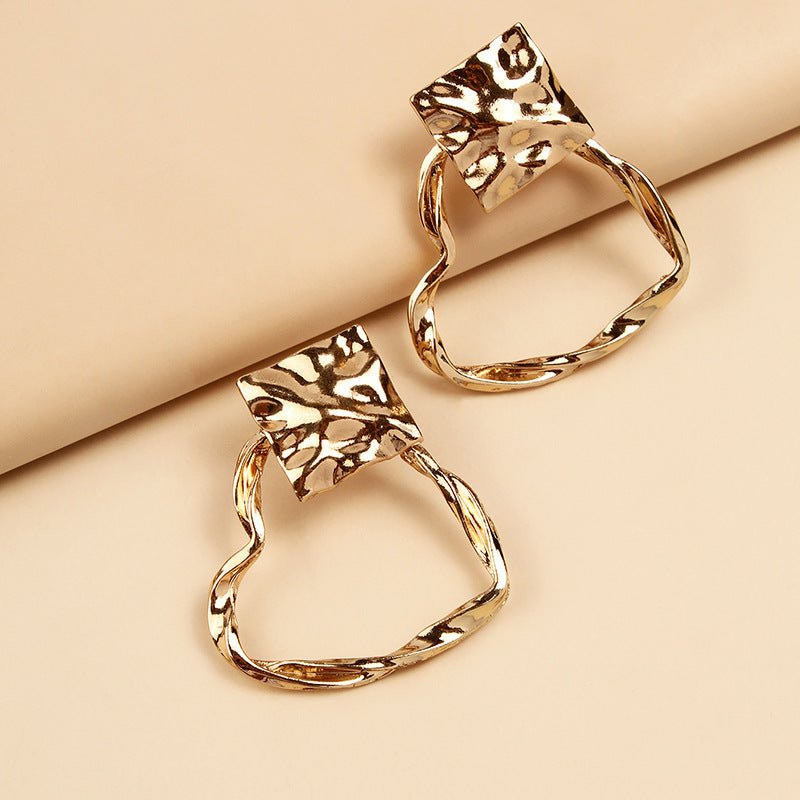 New Exaggerated Big Brand Alloy Heart-Shaped Earrings-Jewearrings