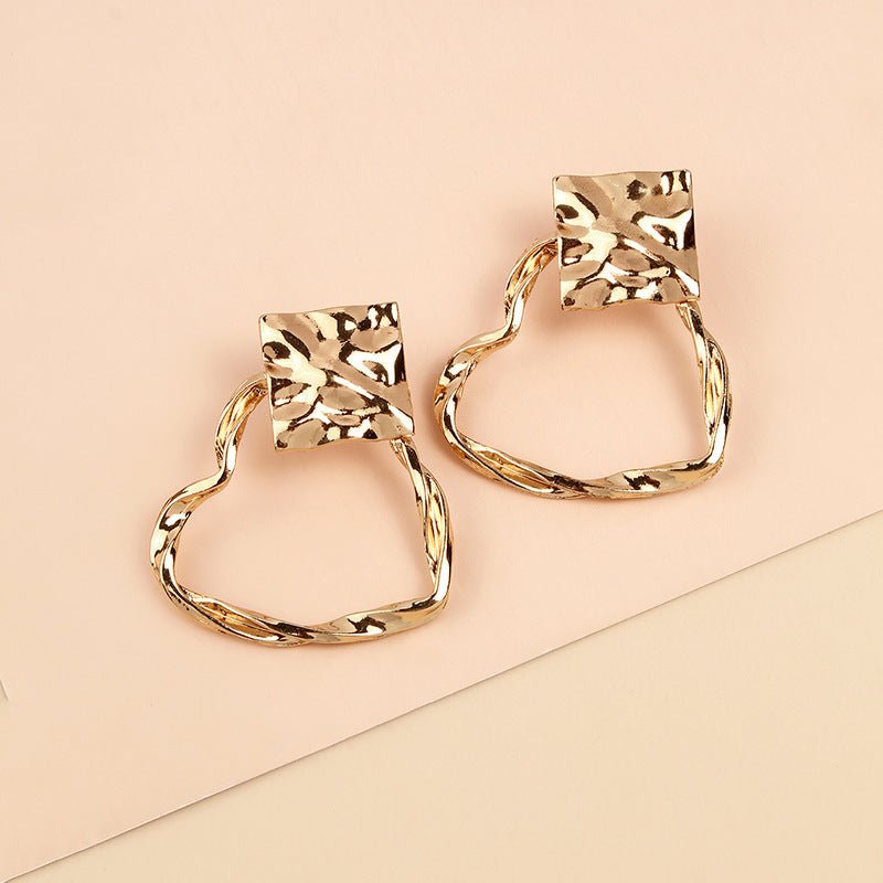 New Exaggerated Big Brand Alloy Heart-Shaped Earrings-Jewearrings