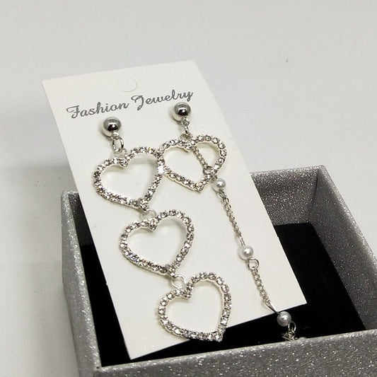 New Heart Shaped Asymmetric Diamond Pearl Earrings-Jewearrings