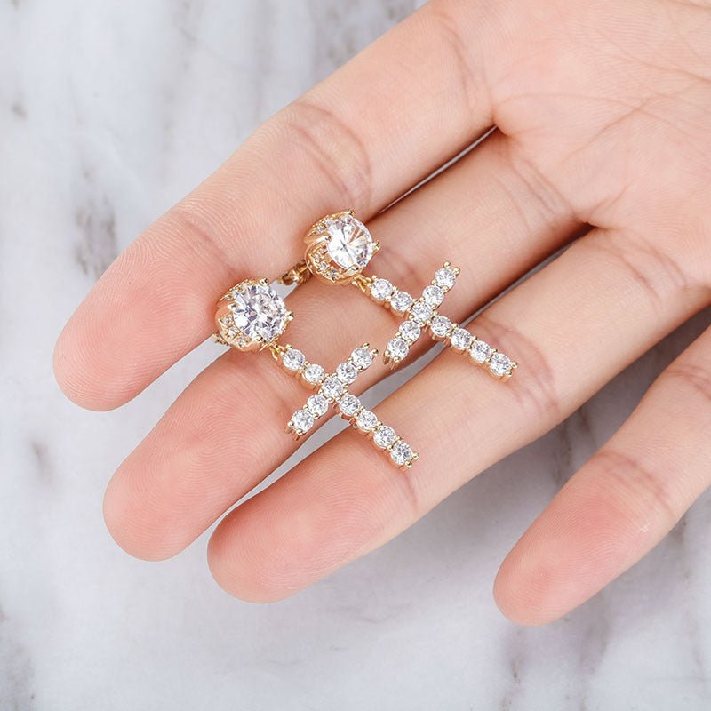 New Hot Sale Hip Hop Big Zircon Cross Stud Earrings-Jewearrings