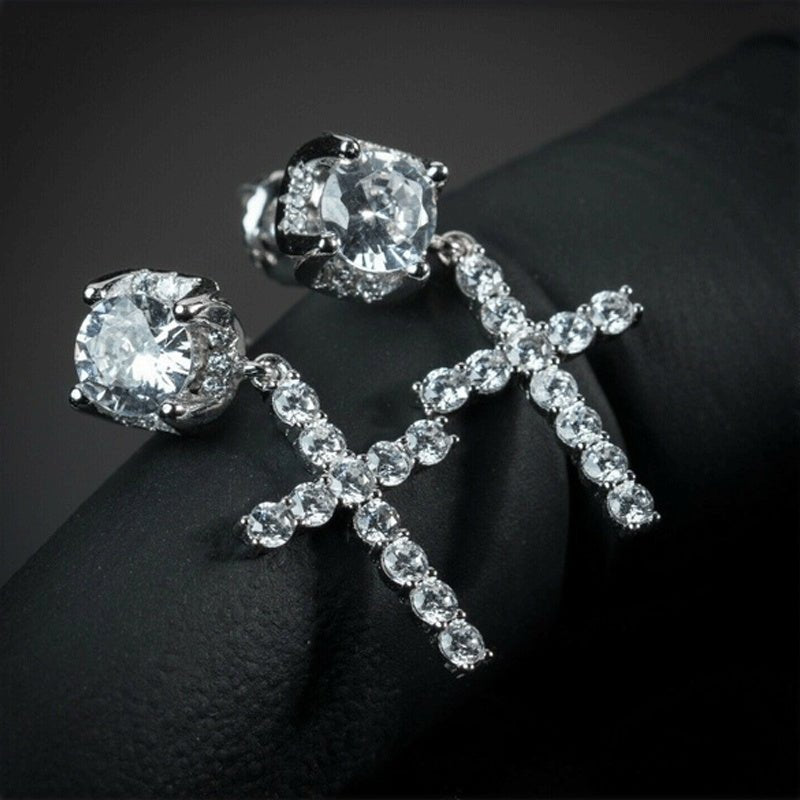 New Hot Sale Hip Hop Big Zircon Cross Stud Earrings-Jewearrings