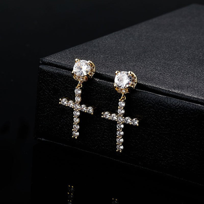 New Hot Sale Hip Hop Big Zircon Cross Stud Earrings-Jewearrings