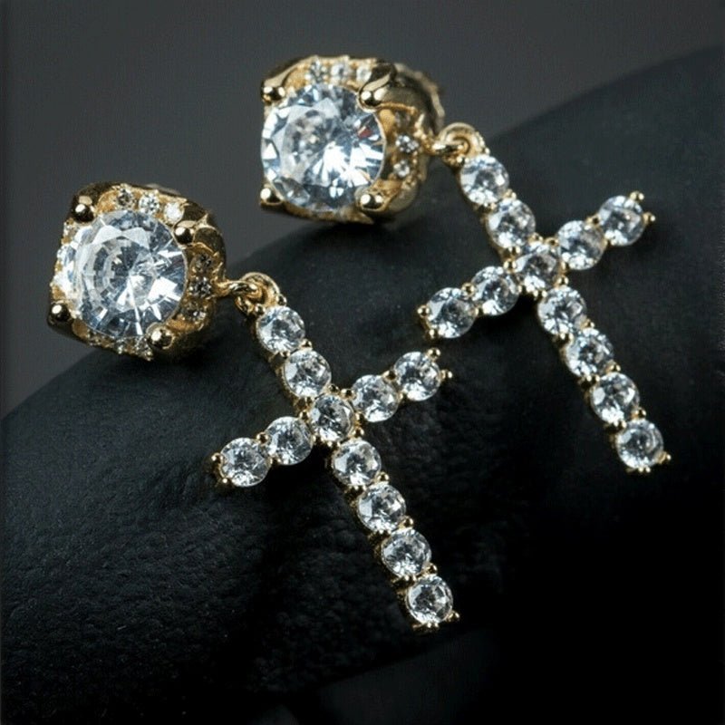 New Hot Sale Hip Hop Big Zircon Cross Stud Earrings-Jewearrings