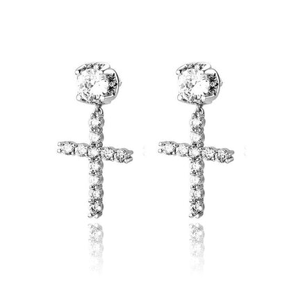 New Hot Sale Hip Hop Big Zircon Cross Stud Earrings-Jewearrings