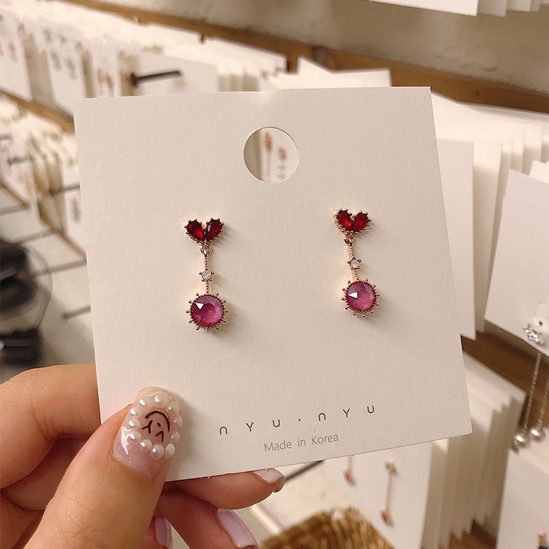 New Korea Dongdaemun New Year Red Love Round Diamond Decorative Crystal Silver Needle Earrings Female Earrings Stud Earrings-Jewearrings