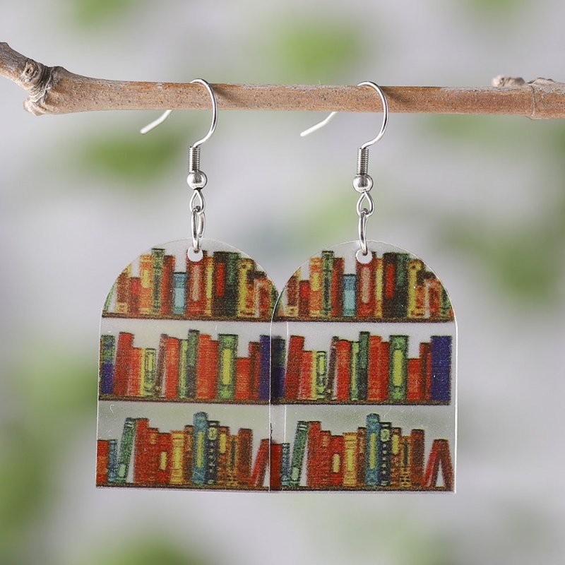 New Library Book Bookshelf Transparent Acrylic Earrings-Jewearrings