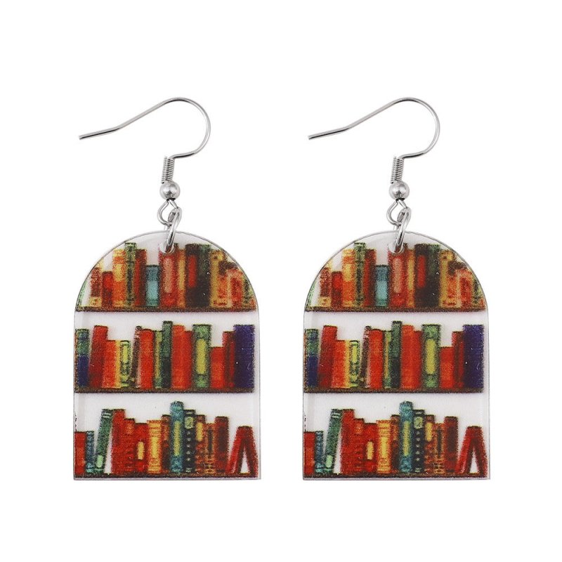 New Library Book Bookshelf Transparent Acrylic Earrings-Jewearrings