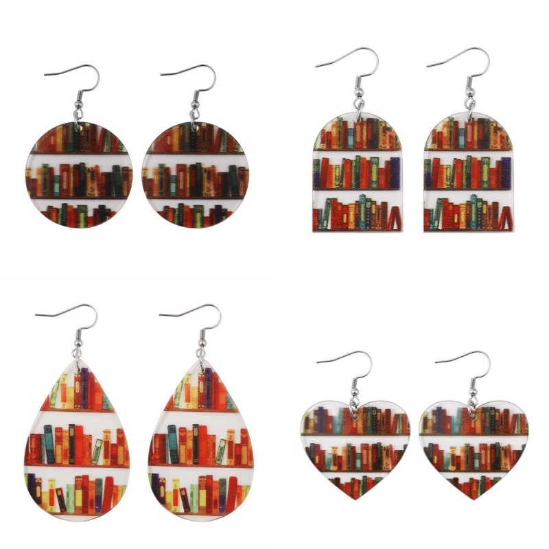 New Library Book Bookshelf Transparent Acrylic Earrings-Jewearrings