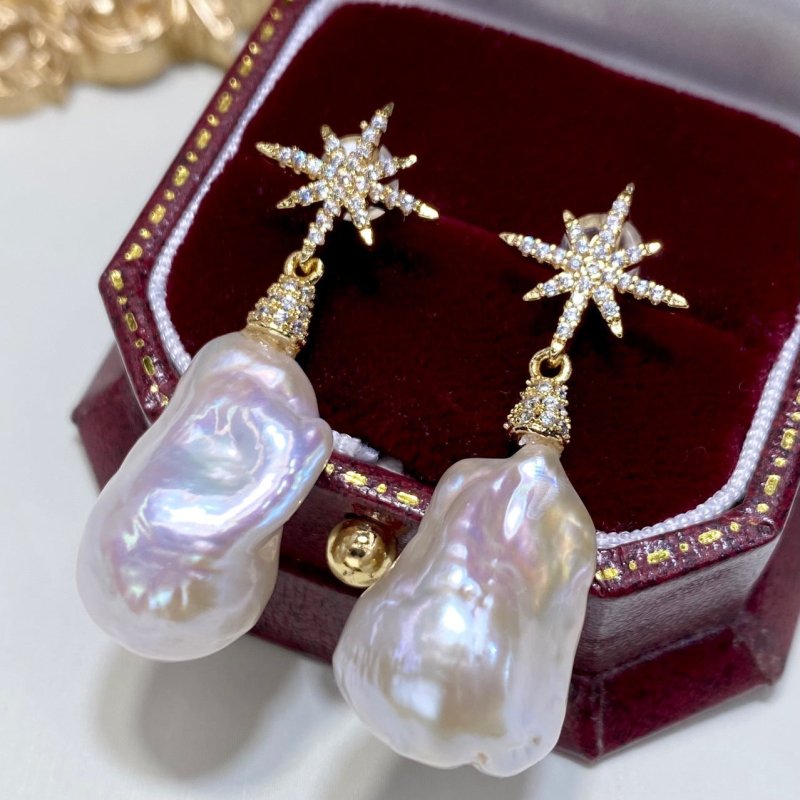 New Natural Baroque Shaped Pearl Earrings-Jewearrings