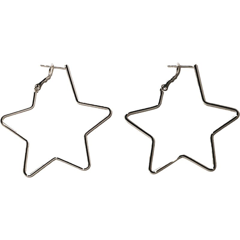 New Pentagram Big Ear Ring 925 Sterling Silver Needle Temperament Earrings-Jewearrings