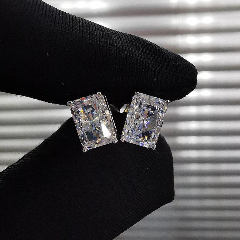 New Rectangular Four-claw Diamond Zircon Earrings-Jewearrings