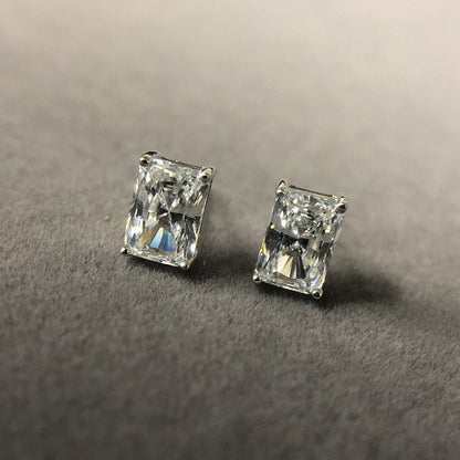 New Rectangular Four-claw Diamond Zircon Earrings-Jewearrings