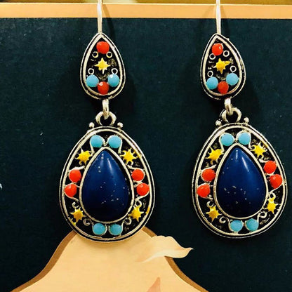 New retro blue earrings bohemian ethnic style-Jewearrings