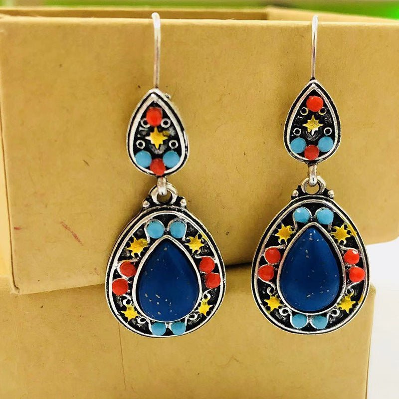 New retro blue earrings bohemian ethnic style-Jewearrings