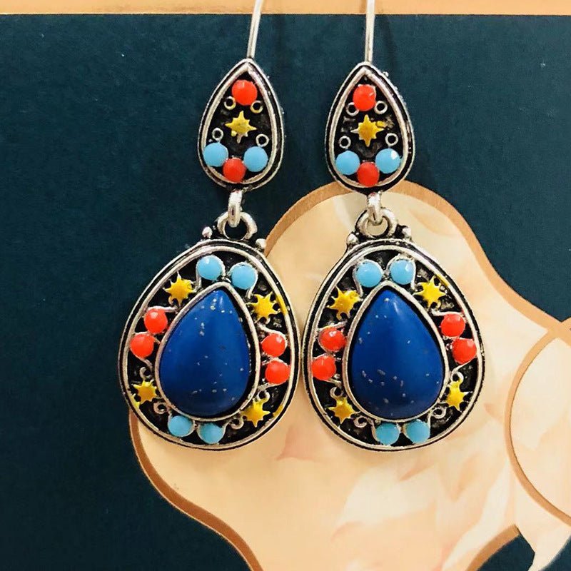 New retro blue earrings bohemian ethnic style-Jewearrings